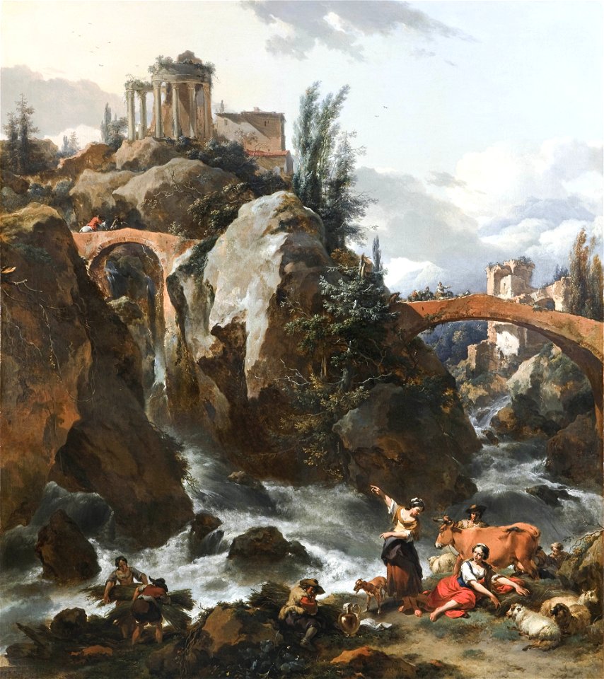 Nicolaes Berchem - Landscape with a waterfall and the Temple of the Sibyl at Tivoli 59 berchem 7670