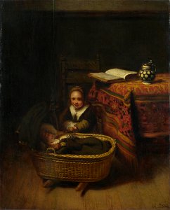 Nicolaes Maes - Young Girl at a Cradle