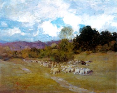Nicolae Grigorescu - Ciobanas cu turma de oi in peisaj