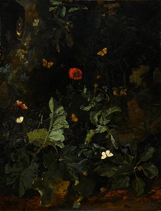 Nicolaes de Vree A Forest Floor Still Life with Flowering Plants and Butterflies