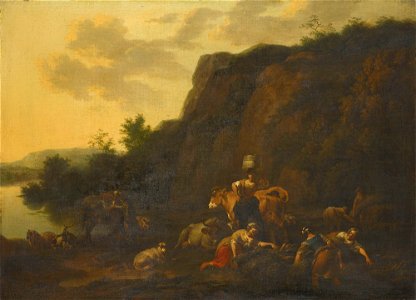 Nicolaes Berchem (Haarlem 1620-Amsterdam 1683) - Landscape with Women Gathering Reeds and a Milkmaid - RCIN 404623 - Royal Collection