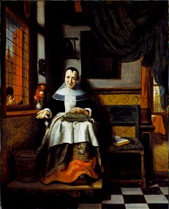 Nicolaes Maes - The virtuous woman. Free illustration for personal and commercial use.