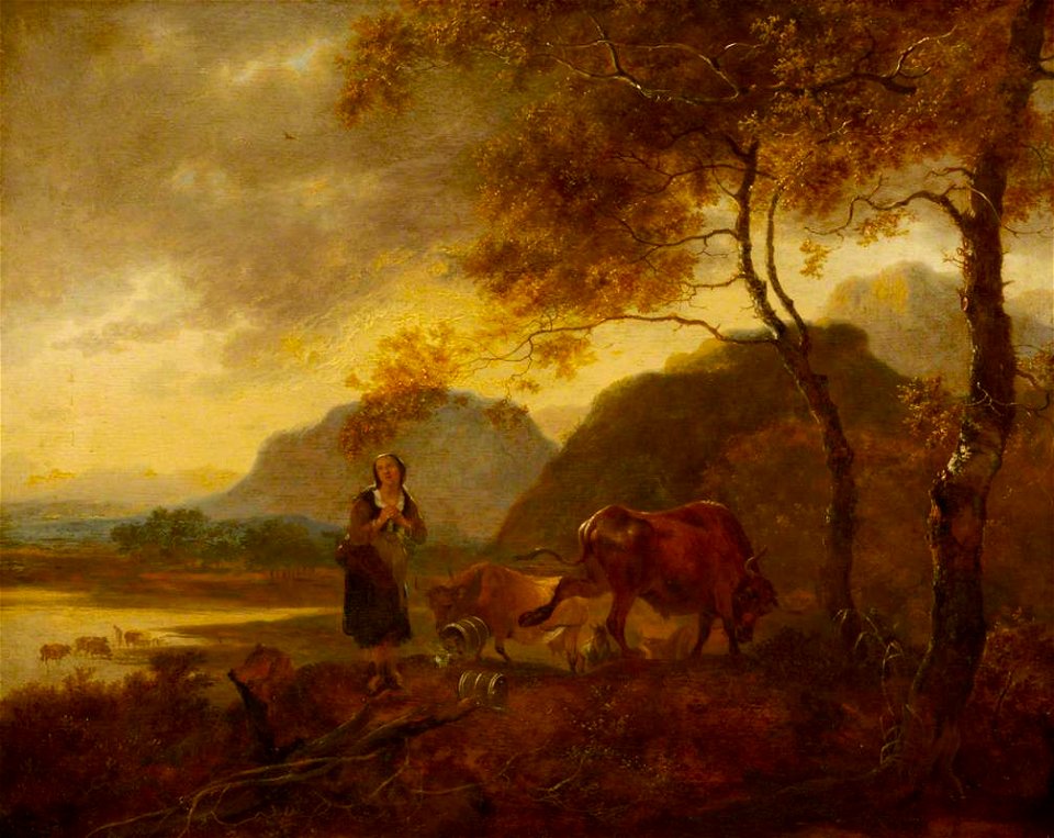 Nicolaes Pietersz Berchem (1620-1683) (follower of) - Landscape, Milkmaid and Cattle in Foreground - 485163 - National Trust