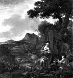 Nicolaes Berchem - Mutter, Kind und eine Herde in der Landschaft