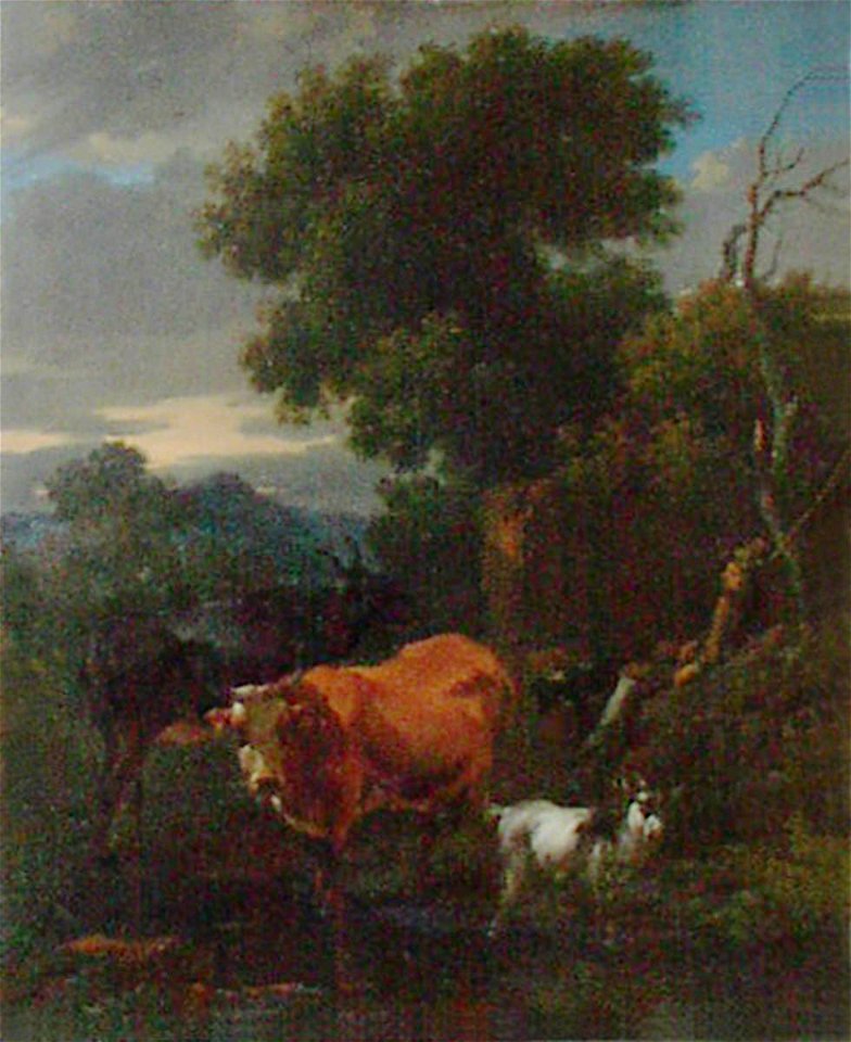 Nicolaes Pietersz Berchem (1620-1683) - Cattle in a Stream, with a Herd Boy Resting - EU0702 - The Torrie Collection