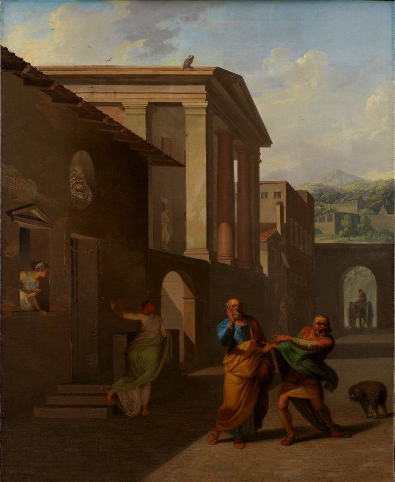 Nicolai Abildgaard - The Midwife Taking Leave of the girl from Andros. From Terence´s Andria - Google Art Project (PQHLQ11aA3P2wQ)