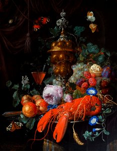 Nicolaes van Verendael - Still Life with a Lobster. Free illustration for personal and commercial use.