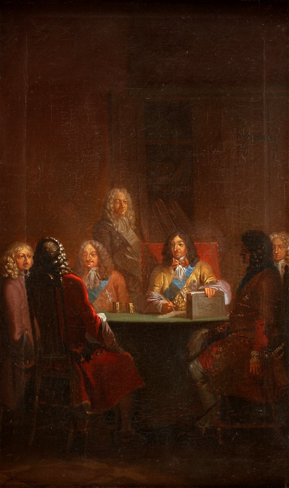 Nicolai Abildgaard - Christian V Presents Danish Law 1683 - KMS1139f - Statens Museum for Kunst