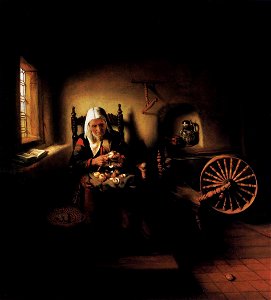 Nicolaes Maes - Old Woman Peeling Apples - WGA13822. Free illustration for personal and commercial use.