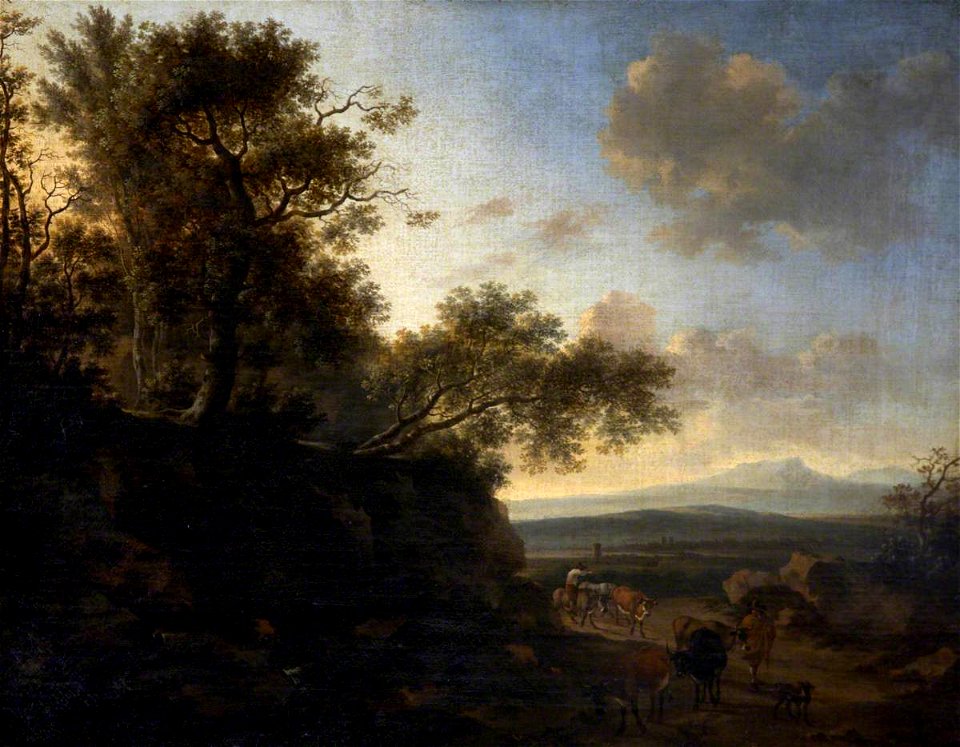 Nicolaes Pietersz Berchem (1620-1683) - Landscape with a Huntsman and Cattle - 872081 - National Trust