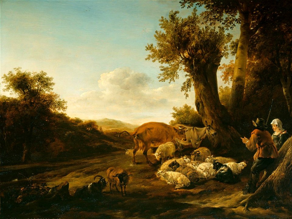 Nicolaes Berchem (Haarlem 1620-Amsterdam 1683) - A Shepherd and Shepherdess with Flocks. - RCIN 401352 - Royal Collection
