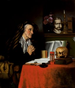 Nicolaes Maes - Old woman praying. Free illustration for personal and commercial use.