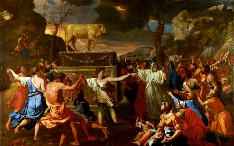 Nicolas Poussin - L'Adoration du Veau d'or. Free illustration for personal and commercial use.