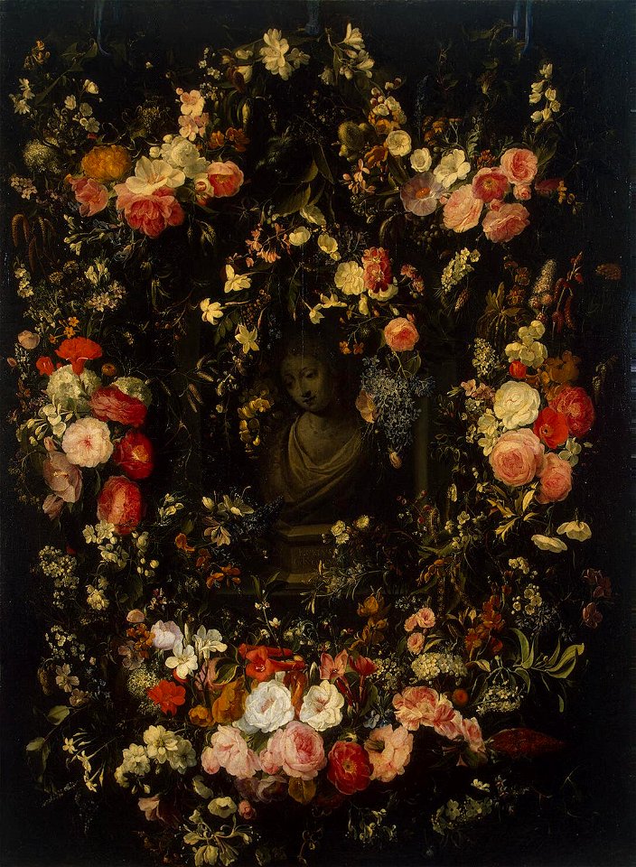 Nicolaes van Verendael or Jan van den Hecke I - Garland with a Bust of the Virgin