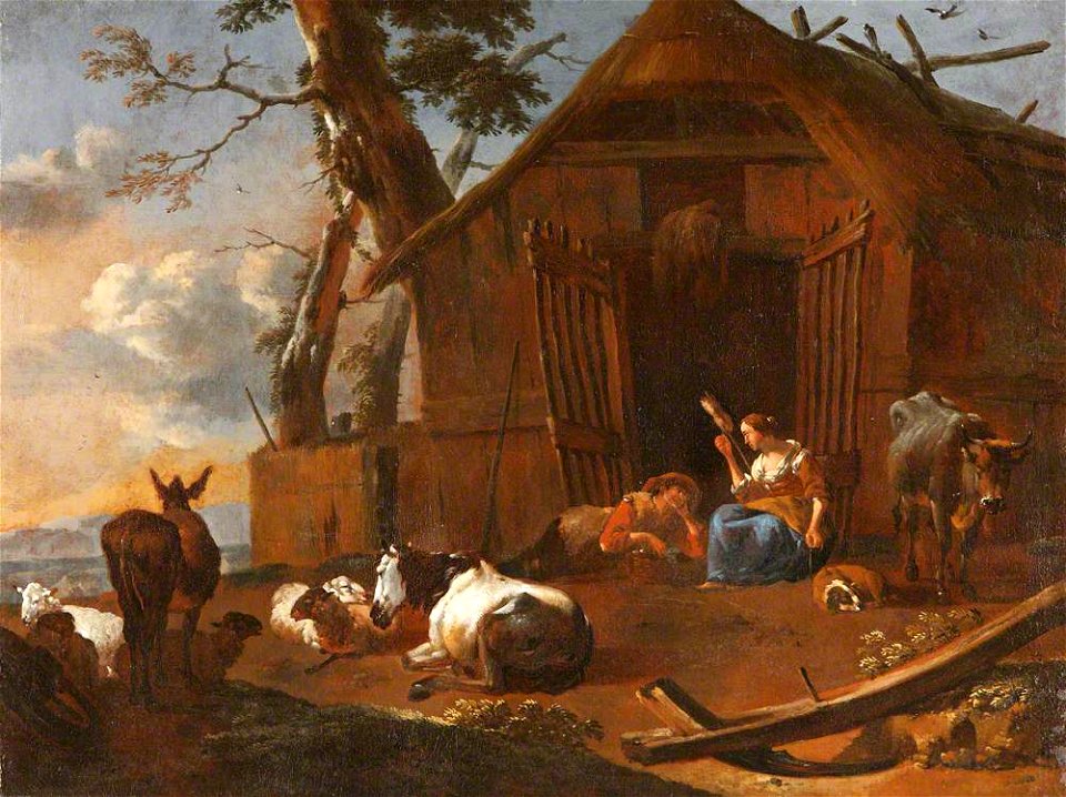 Nicolaes Pietersz Berchem (1620-1683) (style of) - Farmyard with Cattle and Figures - 1151357 - National Trust