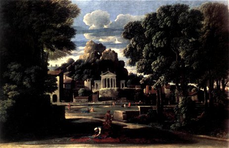 Nicolas Poussin - Landscape with the Gathering of the Ashes of Phocion by his Widow - WGA18325