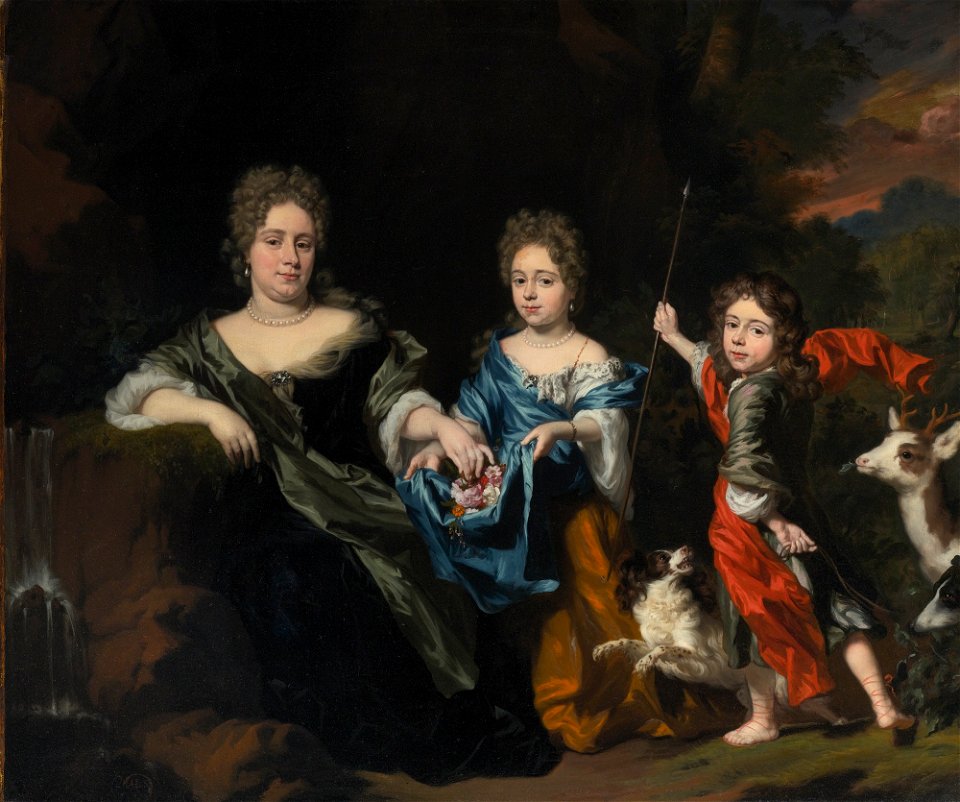 Nicolaes Maes Portrait of a Mother and two Children In a Park