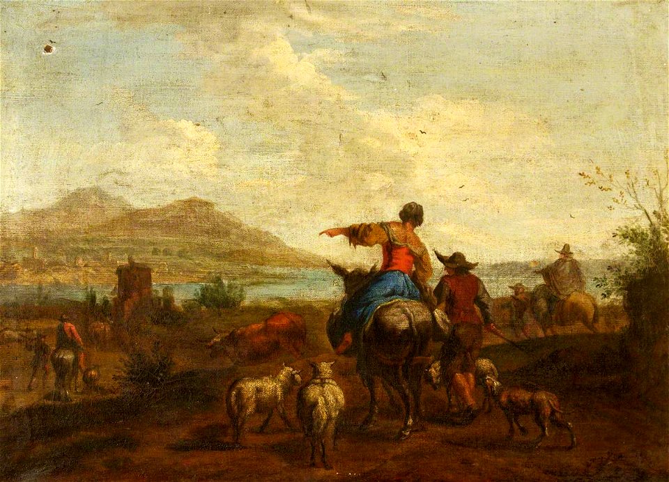Nicolaes Pietersz Berchem (1620-1683) (after) - A River Landscape with Travellers on a Road - 996481 - National Trust