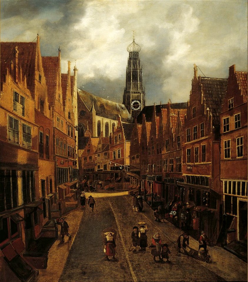Nicolaes Hals - Haarlem in the Grote Houtstraat looking north towards the Grote Kerk FHM OS-I-123