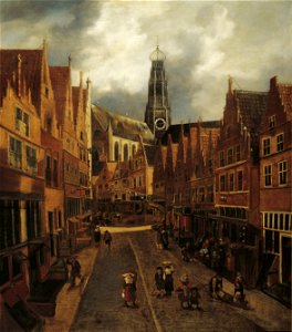 Nicolaes Hals - Haarlem in the Grote Houtstraat looking north towards the Grote Kerk FHM OS-I-123. Free illustration for personal and commercial use.