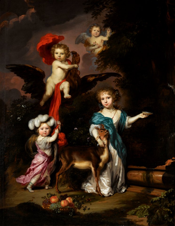 Nicolaes Maes - Four Children as Ceres Ganymede Cherub and Diana - 1673