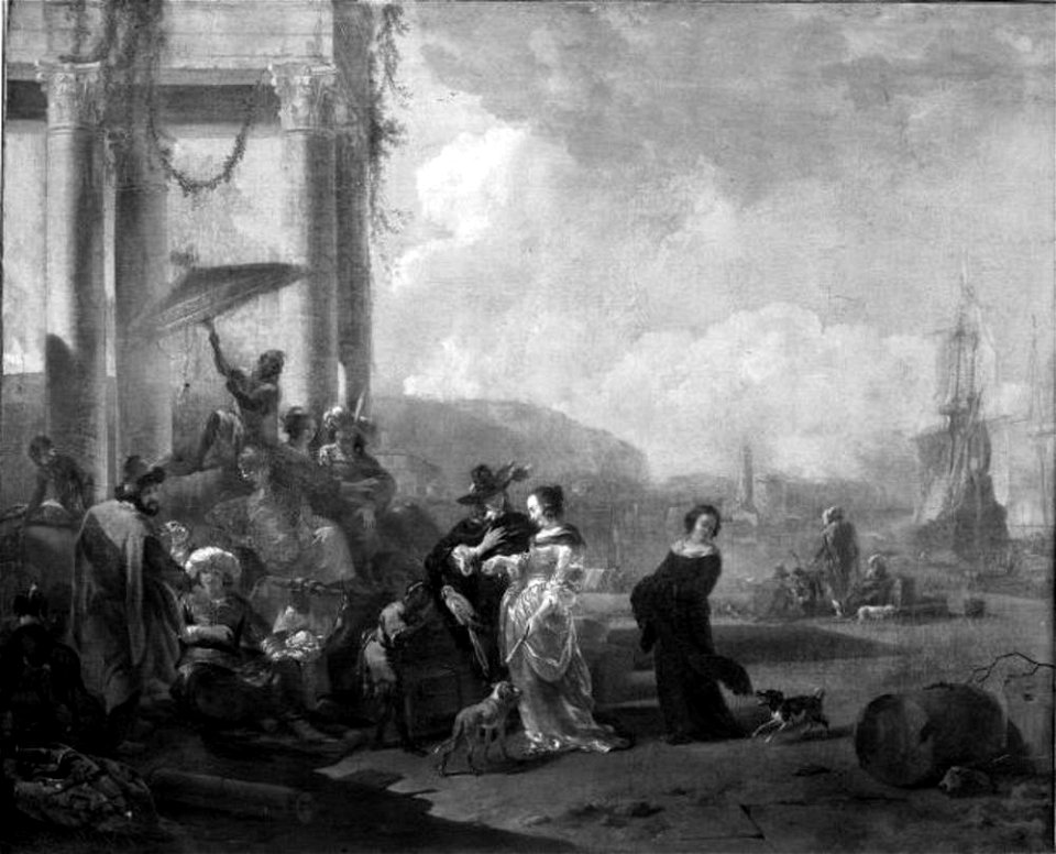 Nicolaes Berchem - Gezicht op een Italiaanse haven met klassieke ruïne - 30 - Schloss Weißenstein