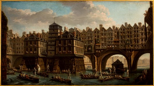 Nicolas-Jean-Baptiste Raguenet - La joute des mariniers, entre le pont Notre-Dame et le pont au Change - P272 - Musée Carnavalet