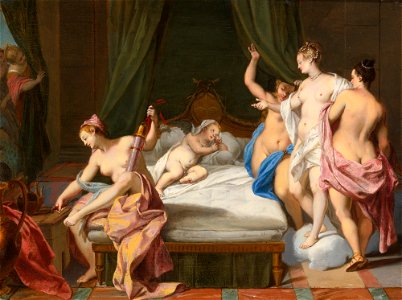 Nicolas Vleughels Venus and the Three Graces Tending Cupid. Free illustration for personal and commercial use.