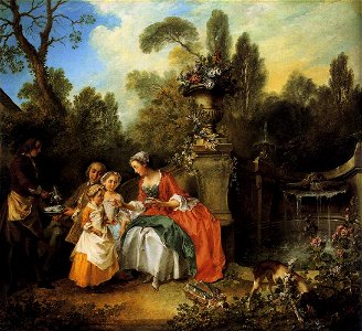 Nicolas Lancret - Lady and Gentleman with two Girls and a Servant - WGA12425