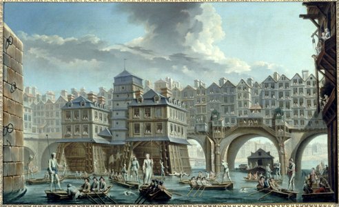 Nicolas Jean-Baptiste Raguenet - La joute des mariniers, entre le pont Notre-Dame et le pont au Change - P543 - Musée Carnavalet