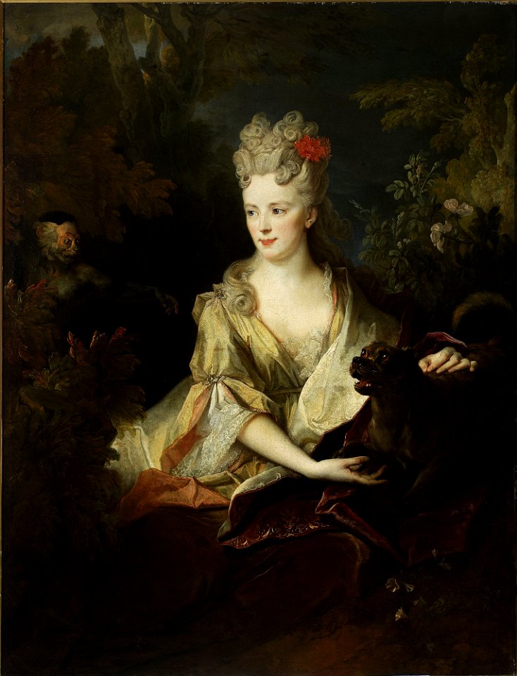 Nicolas de Largillierre - Portrait of a lady with a dog and a monkey - M.Ob.686 MNW - National Museum in Warsaw