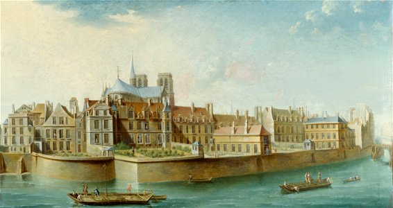 Nicolas Jean-Baptiste Raguenet - Le Cloître Notre-Dame, vu de l'île Saint Louis (quai d'Orléans) - P286 - Musée Carnavalet