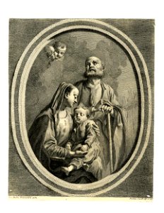 Nicolo Cavalli - The Holy Family, the Child sleeping on the Virgin's lap as Joseph looks upwards to two angels in the sky, an oval composition after a painting by Piazzetta, 1951,0714.236
