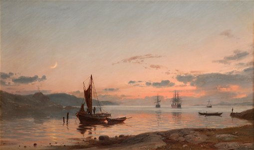 Amaldus Nielsen - Fjordlandskap med båter
