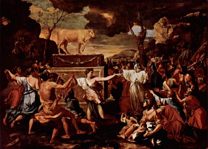 Nicolas Poussin - The Adoration of the Golden Calf alt. Free illustration for personal and commercial use.