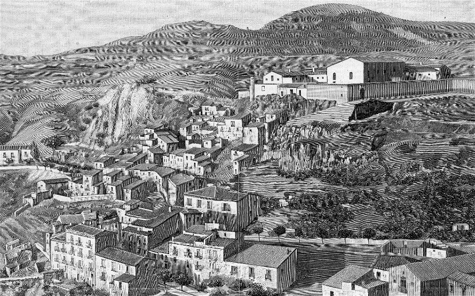 Nicosia – Via del Carmine – Colle Cappuccini col carcere (xilografia)