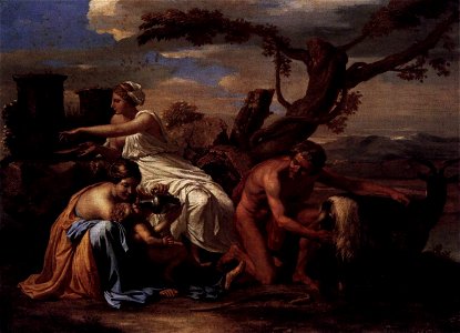 Nicolas Poussin - The Infant Jupiter Nurtured by the Goat Amalthea - WGA18300. Free illustration for personal and commercial use.