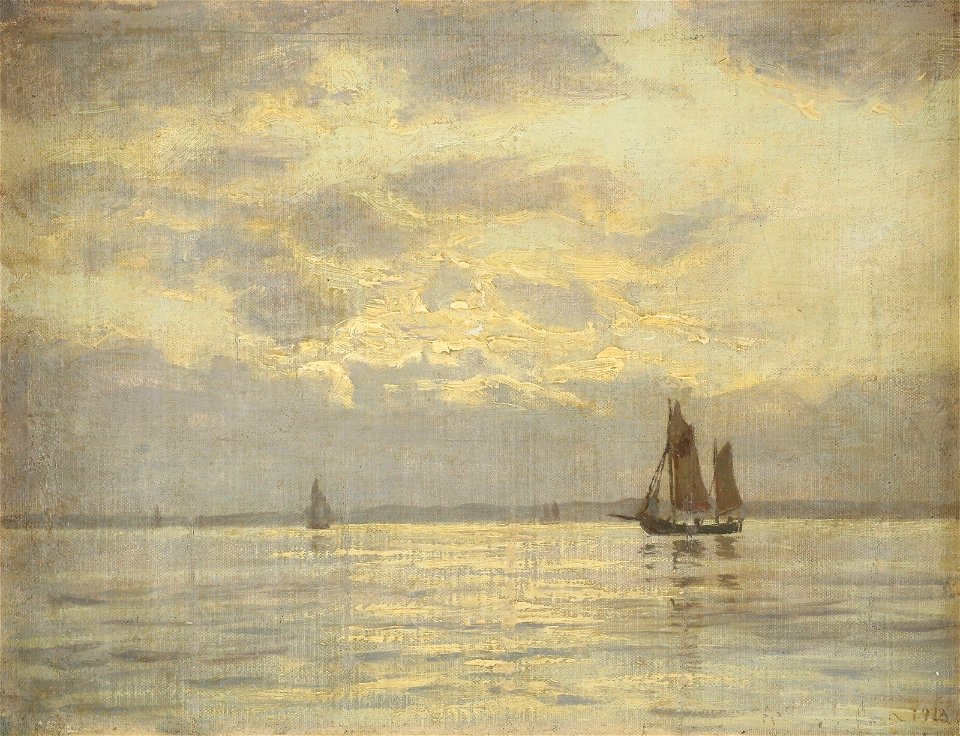 Amaldus Nielsen - Fjordlandskap med seilbåter (1913)