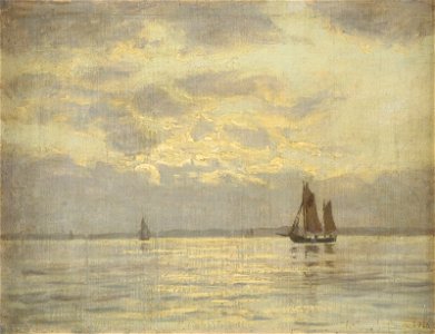 Amaldus Nielsen - Fjordlandskap med seilbåter (1913)
