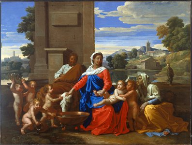Nicolas Poussin - The Holy Family with the Infant Saint John the Baptist and Saint Elizabeth - 1942.168 - Fogg Museum. Free illustration for personal and commercial use.