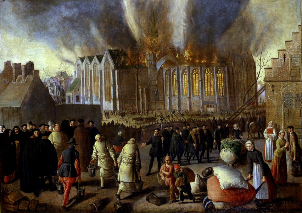 Nieuwkerk at Dordrecht on fire in 1568, by Jan Doudijn