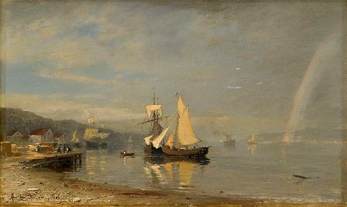 Amaldus Nielsen - Kustvy med Segelbåtar (1884)