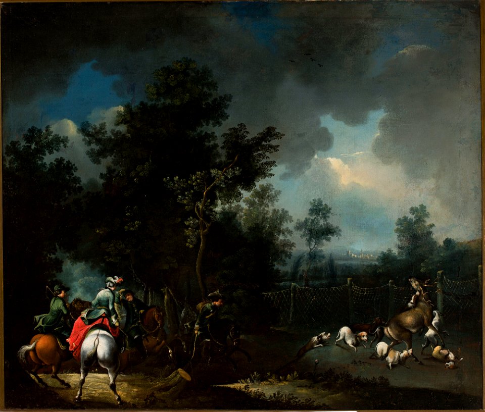 Nieznany malarz niemiecki - Landscape with a scene of deer hunting - M.Ob.1190 - National Museum in Warsaw