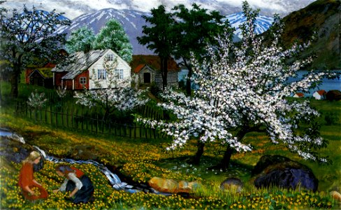 Nikolai Astrup Apple trees in bloom. Free illustration for personal and commercial use.