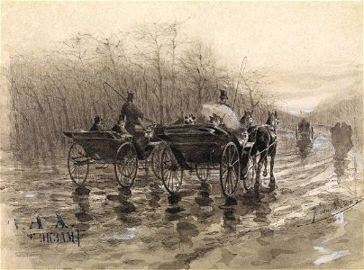 Nikolai Vasilevich Pirogov Zwei Kutschen auf der Straße 1896