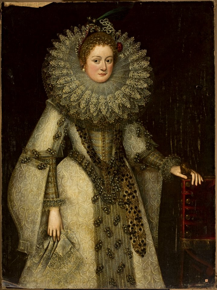 Nieznany malarz flamandzki - Portrait of a lady in a rich costume leaning on the armchair - M.Ob.759 MNW - National Museum in Warsaw