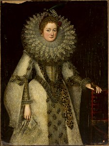 Nieznany malarz flamandzki - Portrait of a lady in a rich costume leaning on the armchair - M.Ob.759 MNW - National Museum in Warsaw