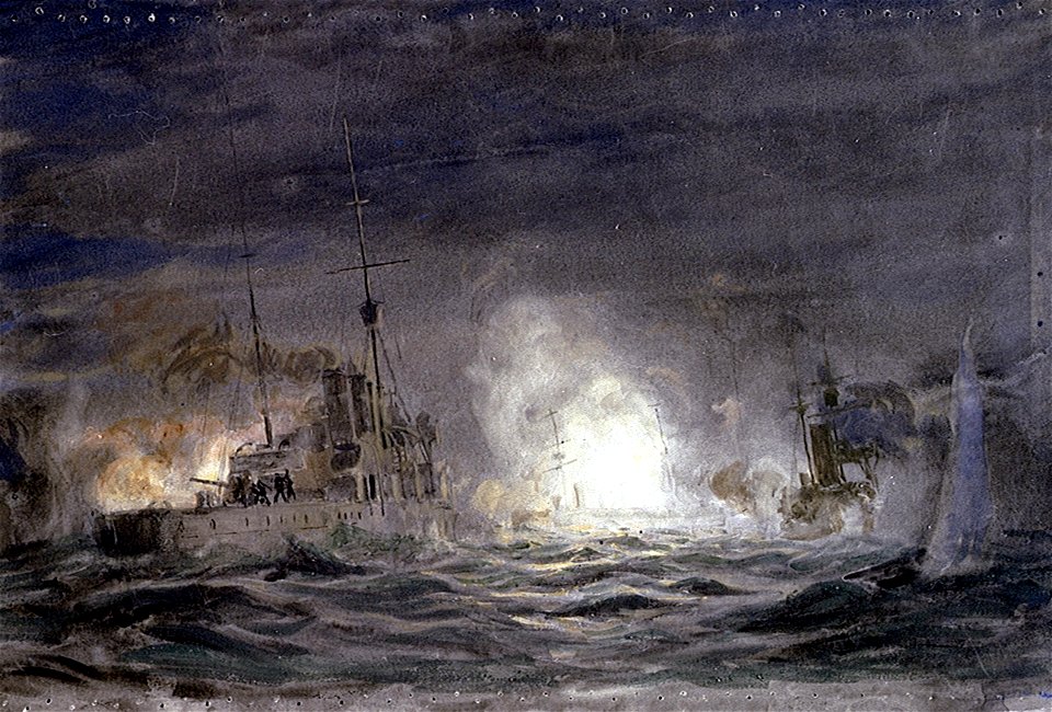 Night action between cruisers, probably at the Battle of Jutland, 31 May-1 June 1916 RMG PV3124