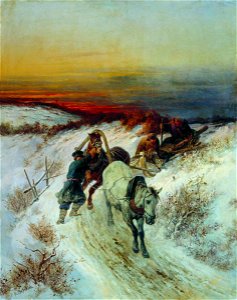 Nikolai Sverchkov - Winter Road. Hunters Resting. Free illustration for personal and commercial use.
