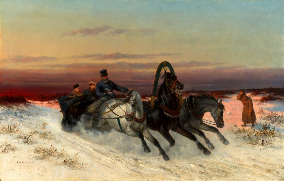 Nikolai Egorovich Sverchkov (1817-98) - Alexander II, Emperor of Russia (1818-1881) with Edward VII (1840-1910) when Prince of Wales in a Troika at St Petersburg - RCIN 406576 - Royal Collection